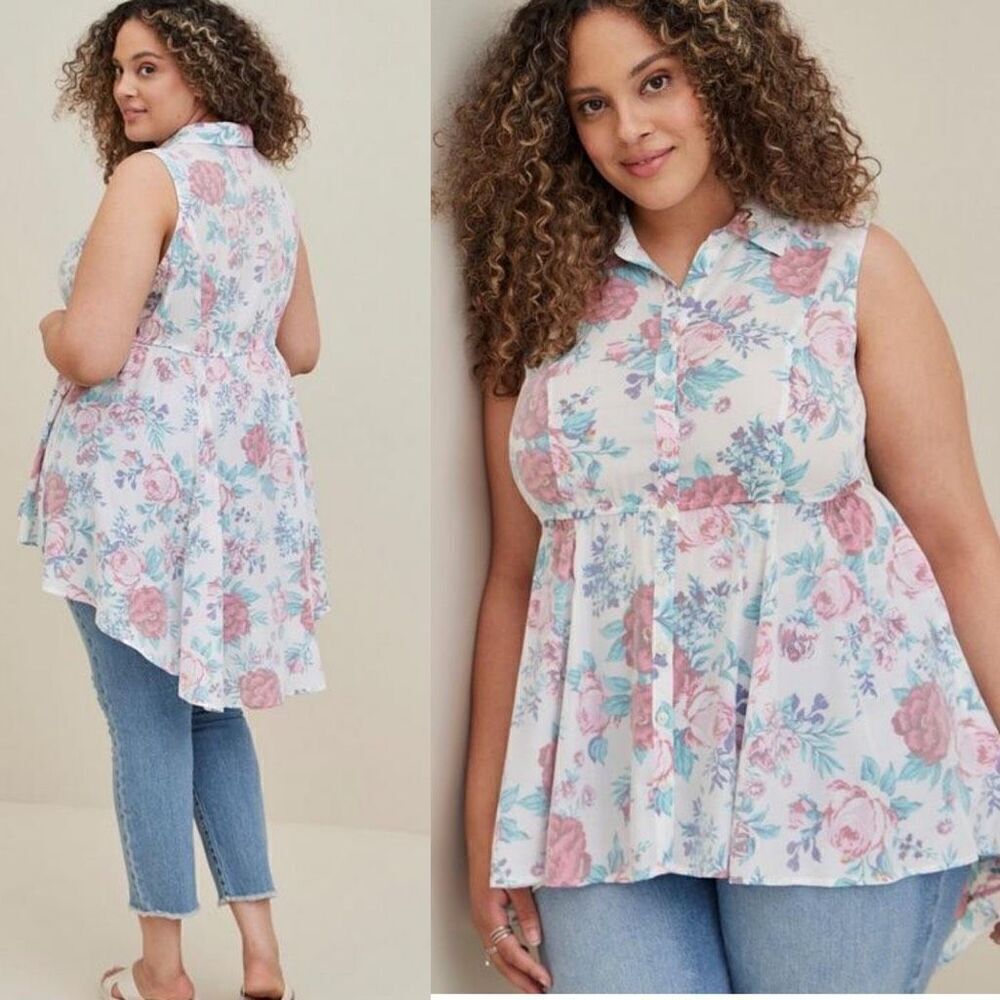 NWT TORRID BABYDOLL POPLIN BUTTON-FRONT SHIRT SIZE LARGE‎